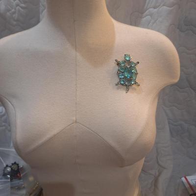 Sale Photo Thumbnail #1027: vintage MCM style turtle brooch- one stone missing