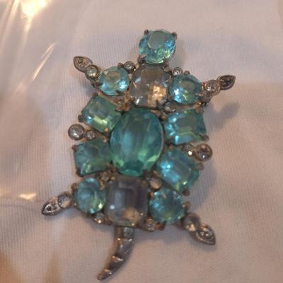 Sale Photo Thumbnail #1028: vintage MCM style turtle brooch- one stone missing