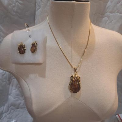 Sale Photo Thumbnail #1068: matching necklace and earrings with large teardrop pendant