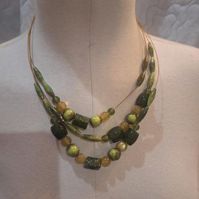 Sale Photo Thumbnail #1100: beaded necklace with greens and gold tones