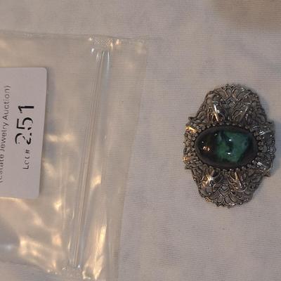 Sale Photo Thumbnail #1119: vintage brooch, silver tone and turquoise