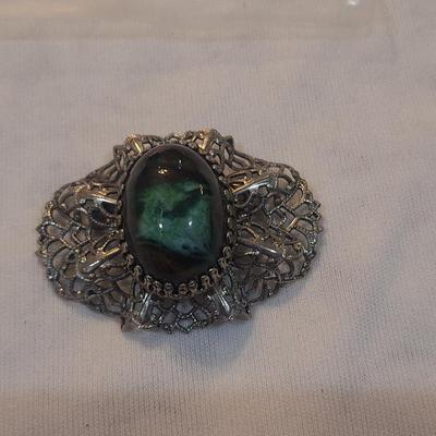 Sale Photo Thumbnail #1120: vintage brooch, silver tone and turquoise