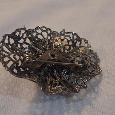 Sale Photo Thumbnail #1122: vintage brooch, silver tone and turquoise