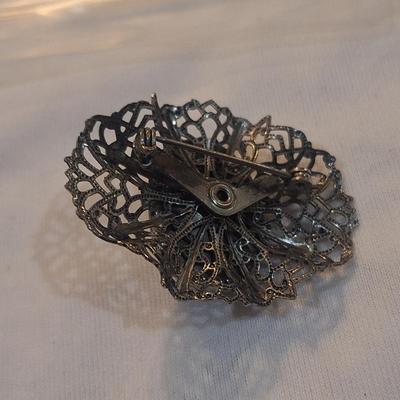 Sale Photo Thumbnail #1121: vintage brooch, silver tone and turquoise