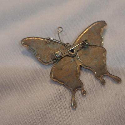 Sale Photo Thumbnail #1126: multicolor and silver tone butterfly brooch