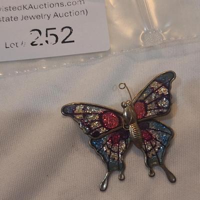 Sale Photo Thumbnail #1125: multicolor and silver tone butterfly brooch
