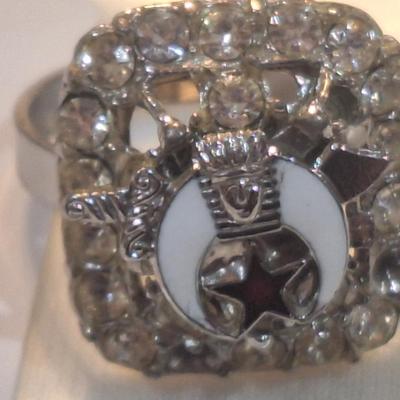 Sale Photo Thumbnail #1131: masonic ring with rhinestones- adjustable size