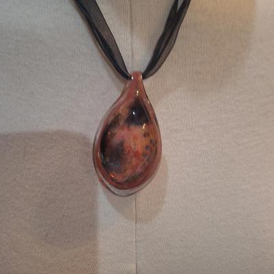 Sale Photo Thumbnail #1144: glass pendant on ribbon necklace