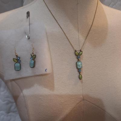 Sale Photo Thumbnail #1191: earrings and matching necklace with blue and green stones
