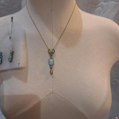 Sale Photo Thumbnail #1193: earrings and matching necklace with blue and green stones