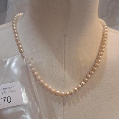 Sale Photo Thumbnail #1205: pearl necklace with gold filled clasp