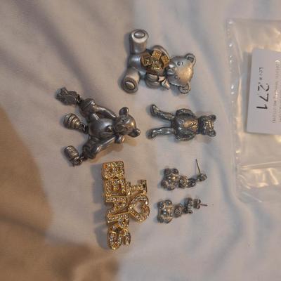 Sale Photo Thumbnail #1207: earrings and lapel pins- all about bears