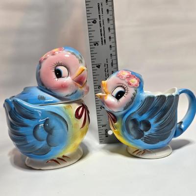 Vintage classic George Lefton Blue Bird - Kitsch Creamer & Sugar Bowl w/Lid - Classic MCM #290 (1 set of 2)