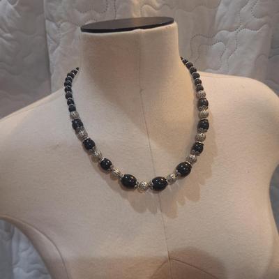 Sale Photo Thumbnail #1263: beaded necklace with black and silver beads