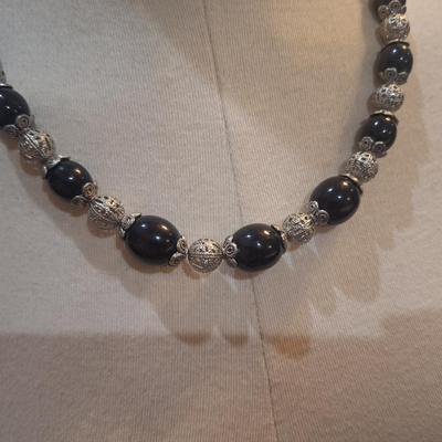Sale Photo Thumbnail #1264: beaded necklace with black and silver beads