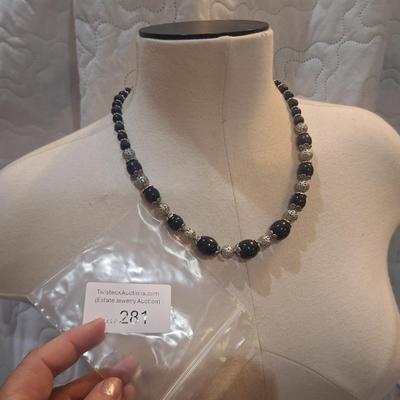 Sale Photo Thumbnail #1266: beaded necklace with black and silver beads