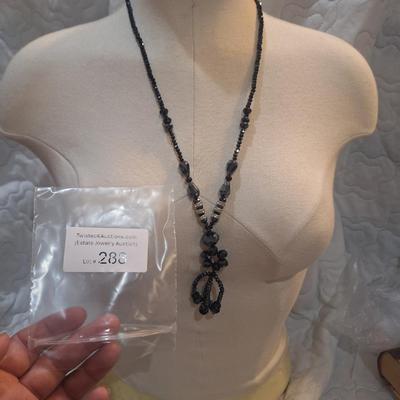 Sale Photo Thumbnail #1293: long necklace bluish gray and silver beads