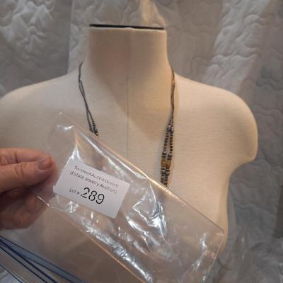 Sale Photo Thumbnail #1297: long two stand necklace with brown beads and stones