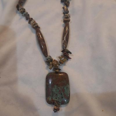 Sale Photo Thumbnail #1309: necklace with blues and brown stones- rectangular pendant