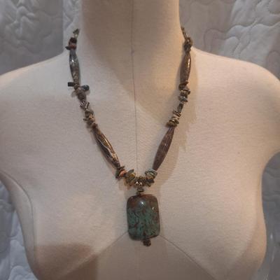 Sale Photo Thumbnail #1305: necklace with blues and brown stones- rectangular pendant
