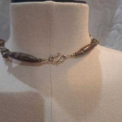Sale Photo Thumbnail #1308: necklace with blues and brown stones- rectangular pendant