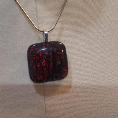 Sale Photo Thumbnail #1335: red square pendant necklace with matching earrings