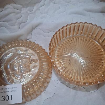 Sale Photo Thumbnail #1350: vintage amber marigold rose glass candy dish