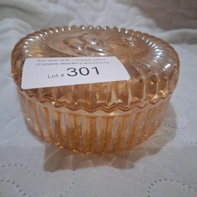 Sale Photo Thumbnail #1349: vintage amber marigold rose glass candy dish