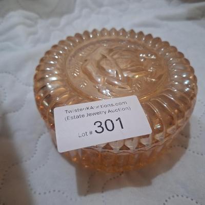 Sale Photo Thumbnail #1347: vintage amber marigold rose glass candy dish