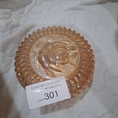Sale Photo Thumbnail #1348: vintage amber marigold rose glass candy dish