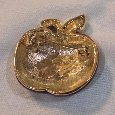 Sale Photo Thumbnail #1358: red enamel apple brooch