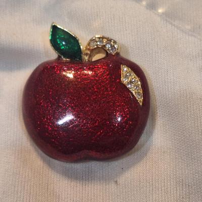 Sale Photo Thumbnail #1355: red enamel apple brooch