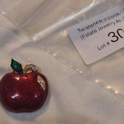 Sale Photo Thumbnail #1356: red enamel apple brooch