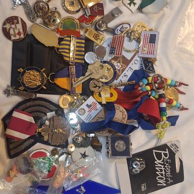 Sale Photo Thumbnail #1359: large bundle of free mason pins, medals and other items.