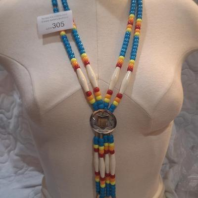 Sale Photo Thumbnail #1365: Beaded necklace - native American regalia style with concho and colorful beads