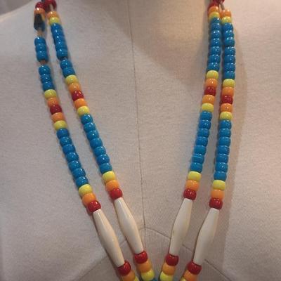 Sale Photo Thumbnail #1367: Beaded necklace - native American regalia style with concho and colorful beads