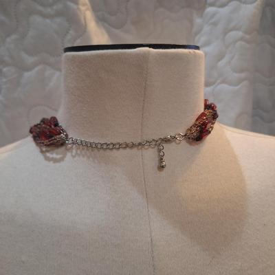 Sale Photo Thumbnail #1417: beaded necklace with large statement pendant- pinks and reds