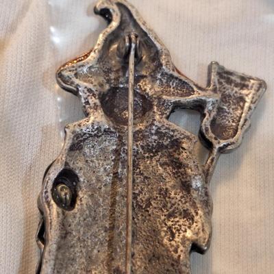 Sale Photo Thumbnail #1424: cute brooch of bear in witches outfit trick or treating for Halloween.