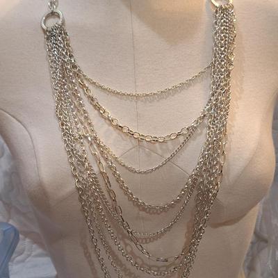 Sale Photo Thumbnail #1440: silver tone multichain necklace