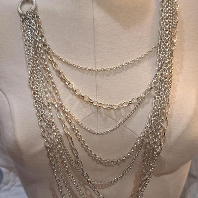 Sale Photo Thumbnail #1436: silver tone multichain necklace