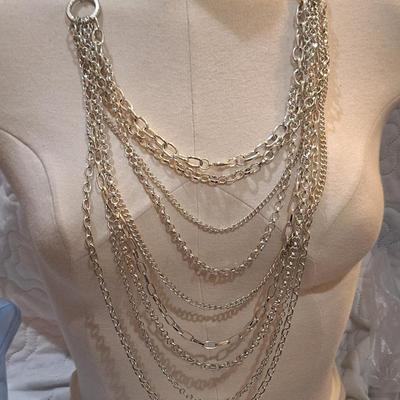 Sale Photo Thumbnail #1438: silver tone multichain necklace