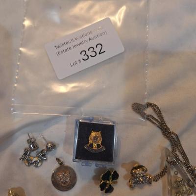 Sale Photo Thumbnail #1442: Earrings, pins and other misc. free mason items.