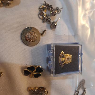 Sale Photo Thumbnail #1447: Earrings, pins and other misc. free mason items.