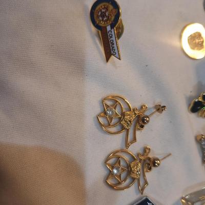 Sale Photo Thumbnail #1444: Earrings, pins and other misc. free mason items.
