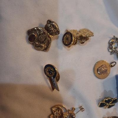 Sale Photo Thumbnail #1443: Earrings, pins and other misc. free mason items.