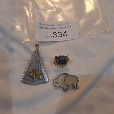 Sale Photo Thumbnail #1451: Native American Label pins- teepee, Buffalo and