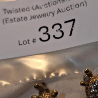 Sale Photo Thumbnail #1465: Turtle earrings - gold tone and rhinestones
