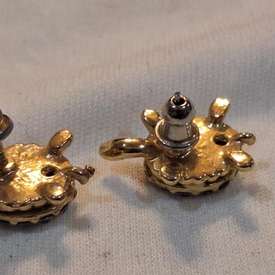 Sale Photo Thumbnail #1467: Turtle earrings - gold tone and rhinestones