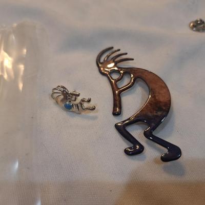 Sale Photo Thumbnail #1501: Kokopelli Brooch, enamel Zuni pin and smaller lapel pin