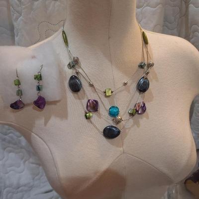 Sale Photo Thumbnail #1525: Multi color stone necklace and matching earrings.